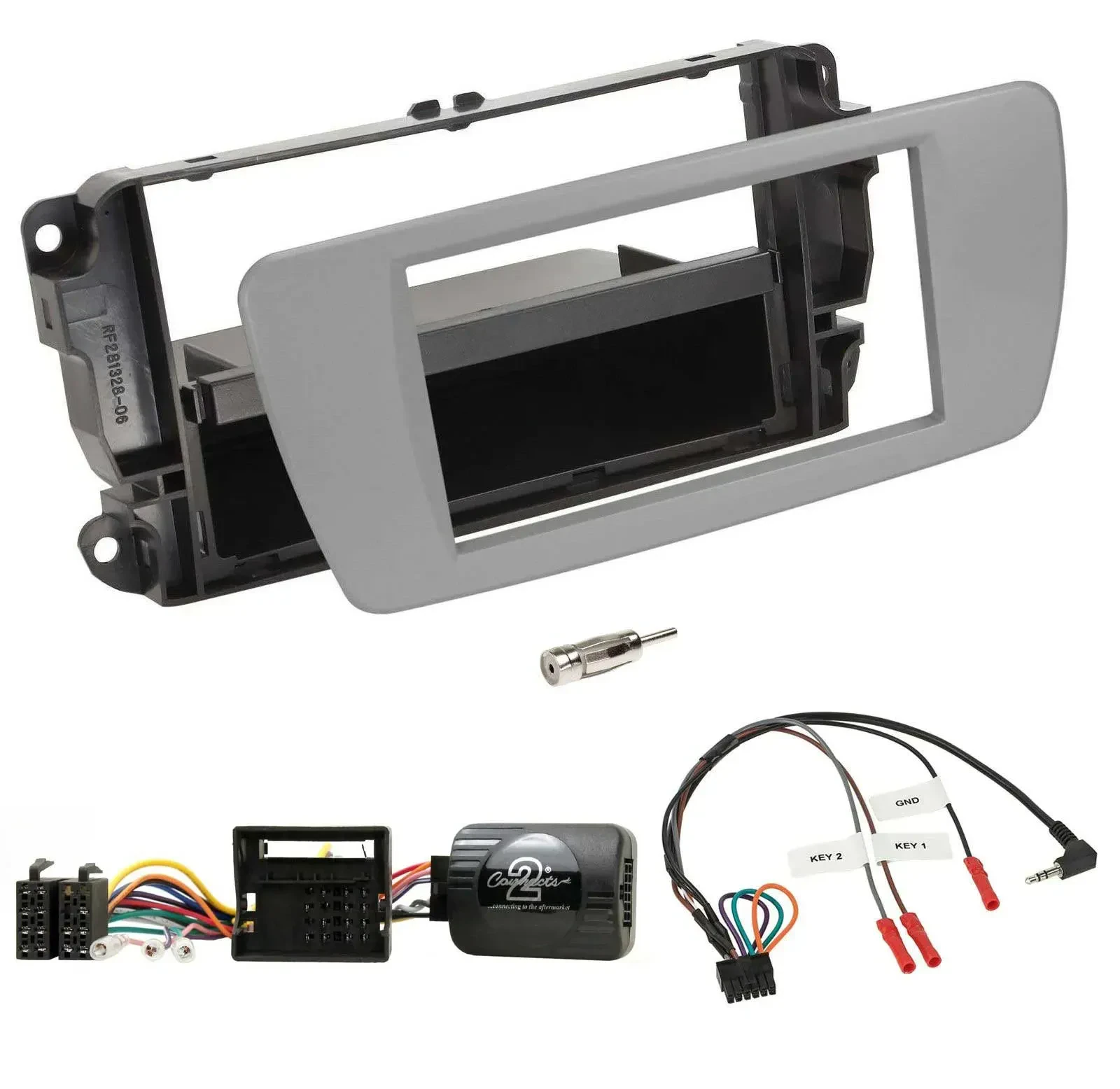 Комплект установки автомагнитолы Caraudio24 DIN для Seat Ibiza, серый Dublin, с адаптером кнопок на руле