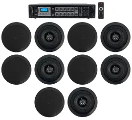 Rockville Commercial Amp+10) 5.25" 2-Way Black Ceiling Speakers 4 Hotel/Office