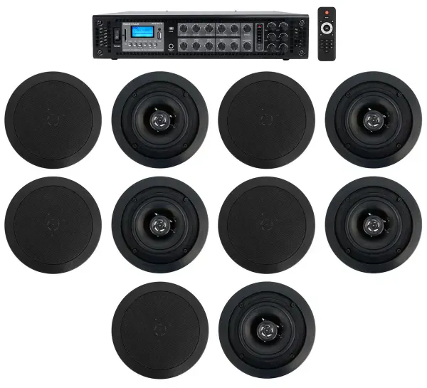 Rockville Commercial Amp+10) 5.25" 2-Way Black Ceiling Speakers 4 Hotel/Office