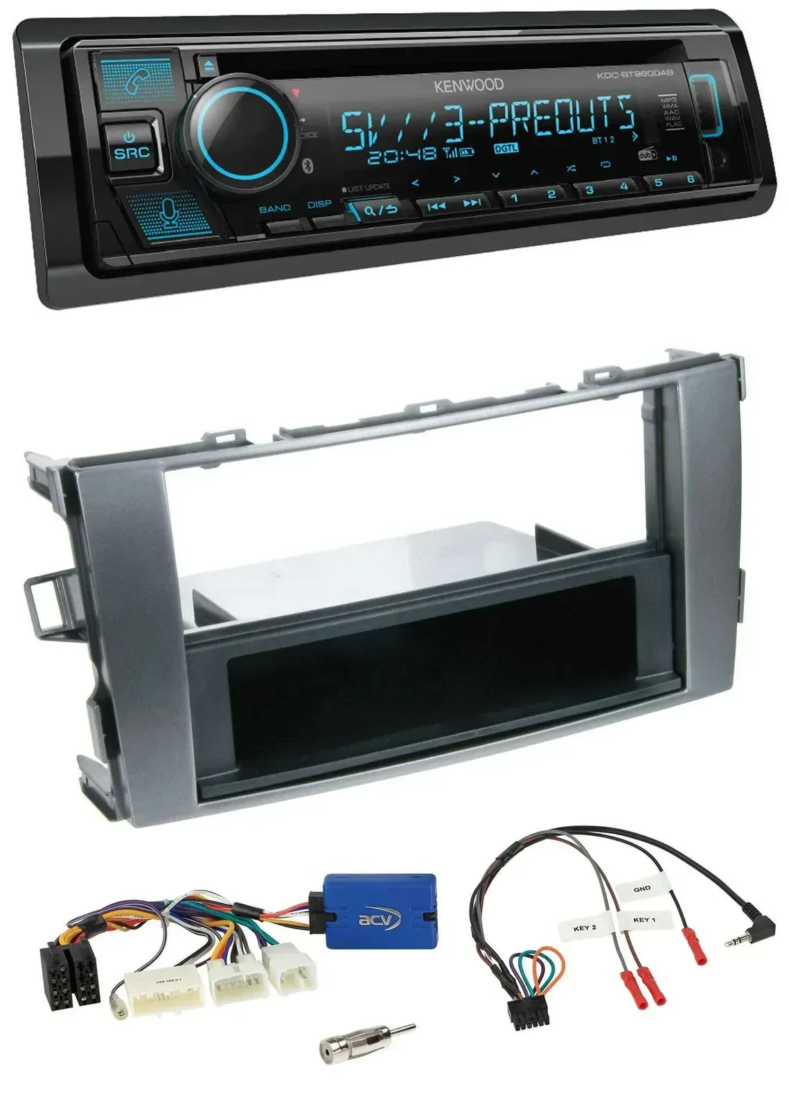 Автомагнитола для Toyota Auris 2011–2012 Kenwood Bluetooth USB CD DAB, антрацит