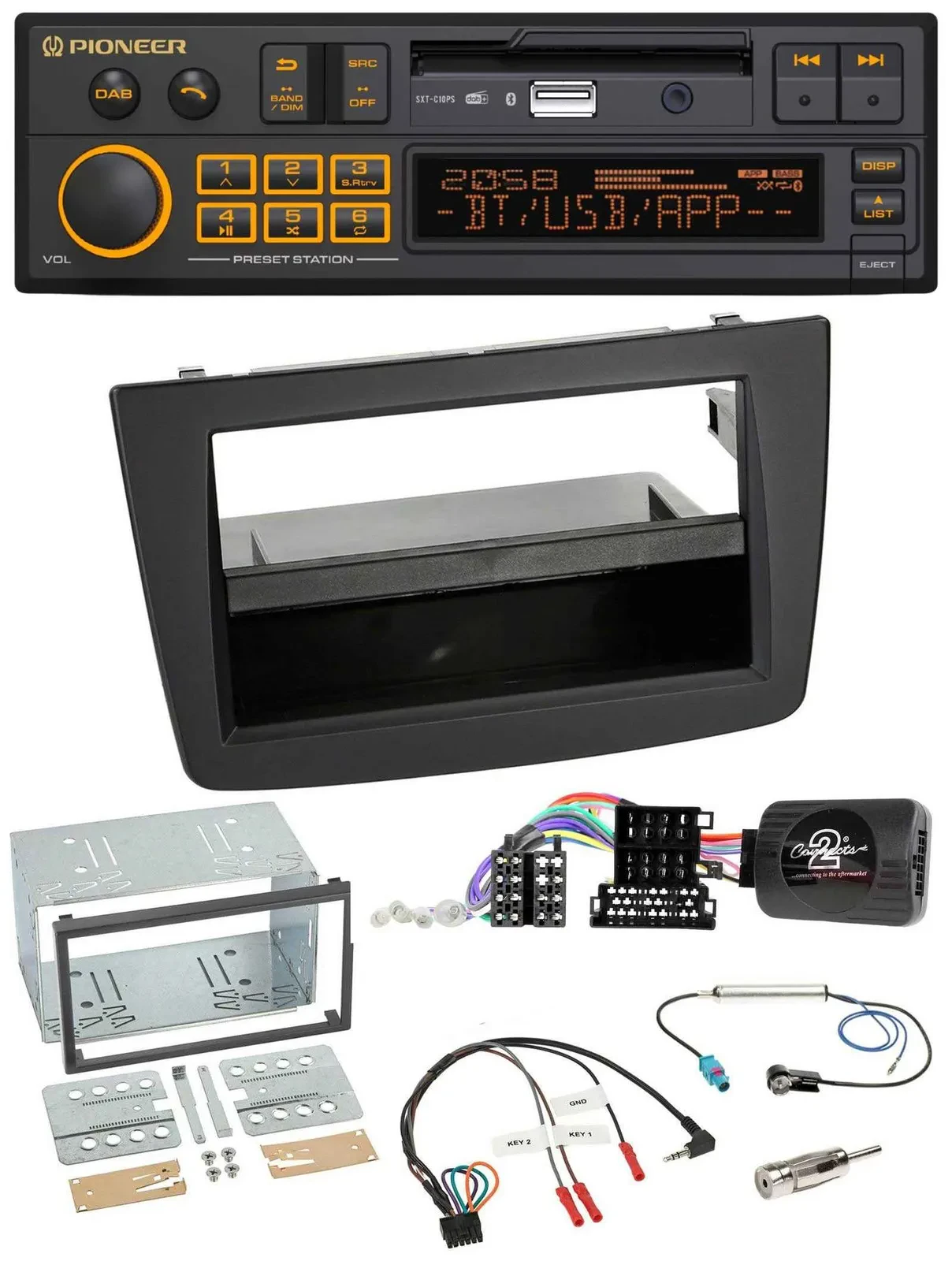 Автомагнитола для Alfa Romeo MiTo 2008–2014 Pioneer DAB, USB, Bluetooth, поддержка управления на руле, черная