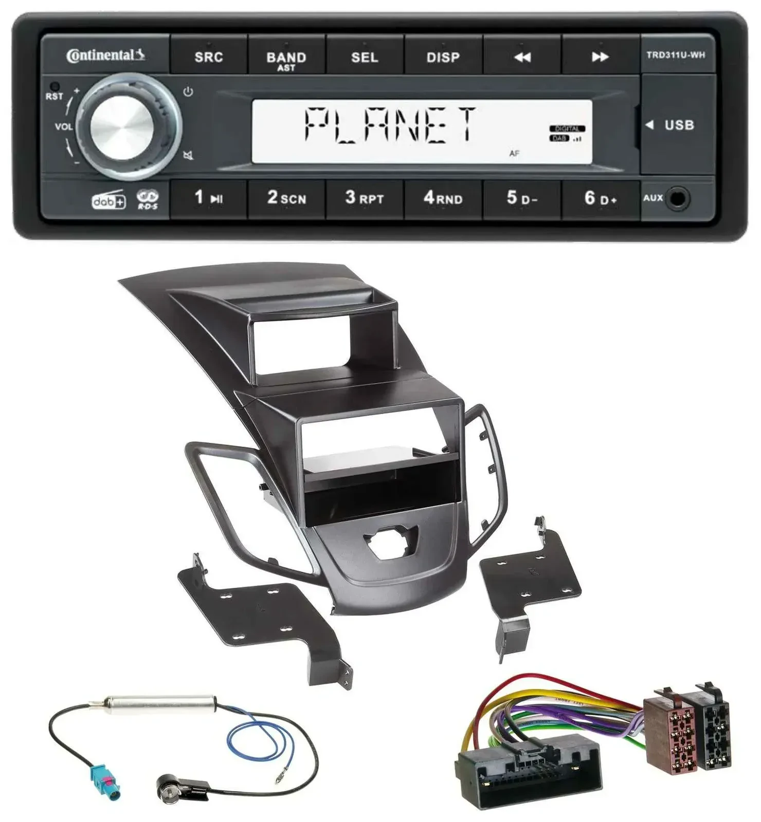 Continental MP3 AUX USB DAB 1DIN Autoradio für Ford Fiesta 10-17 Display schwarz