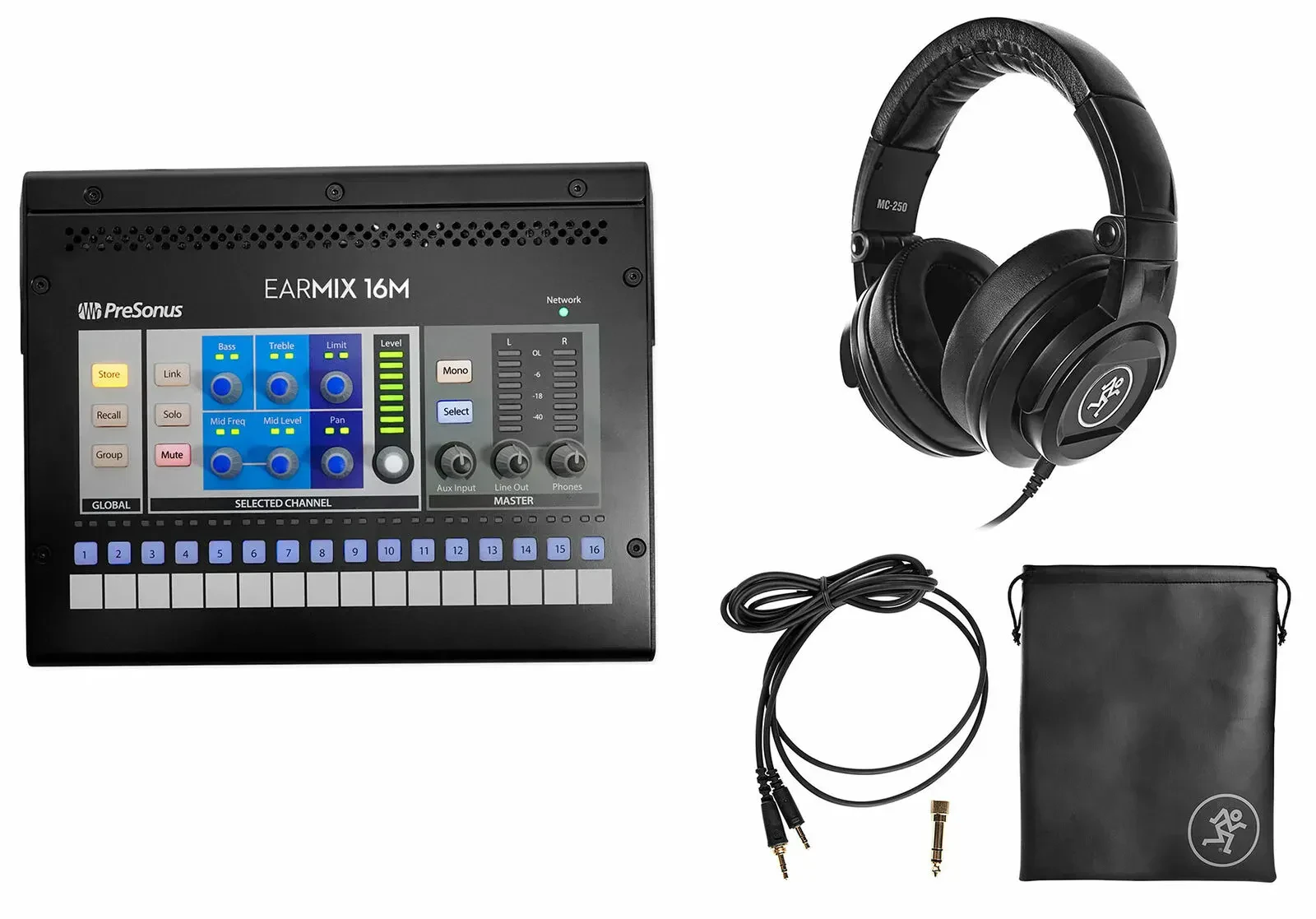 Персональный микшер для in-ear мониторинга PreSonus EarMix 16M 16x2, AVB (набор, с наушниками Mackie MC-250)