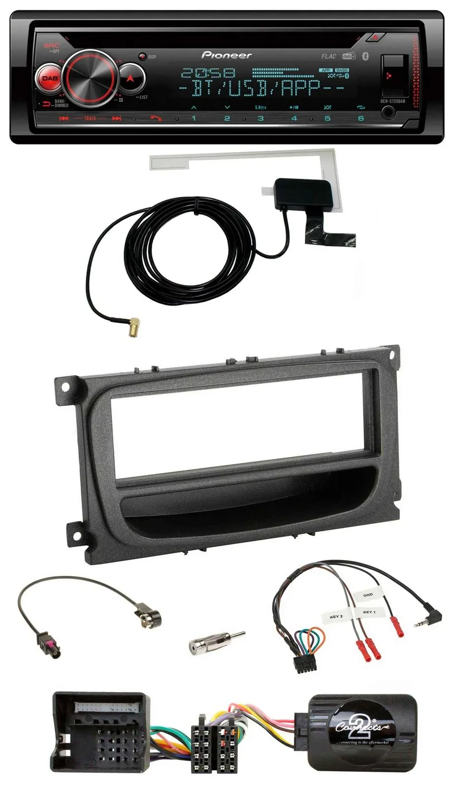 Автомагнитола Pioneer DAB CD USB Bluetooth для Ford Mondeo/S-Max (2007–2014), черный