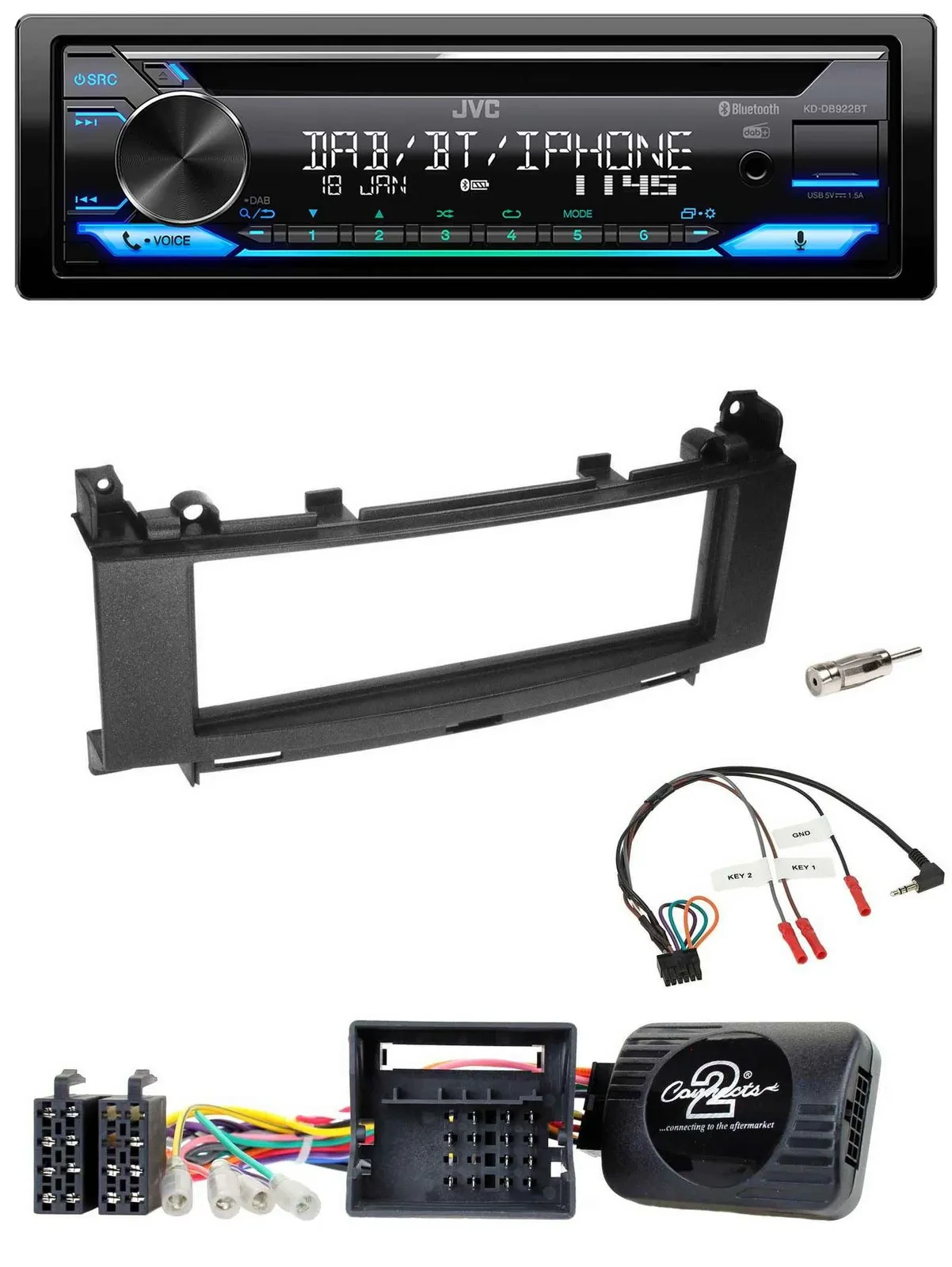 JVC Bluetooth Lenkrad USB DAB CD Autoradio für Mercedes A-Klasse 05-12 B-Klasse