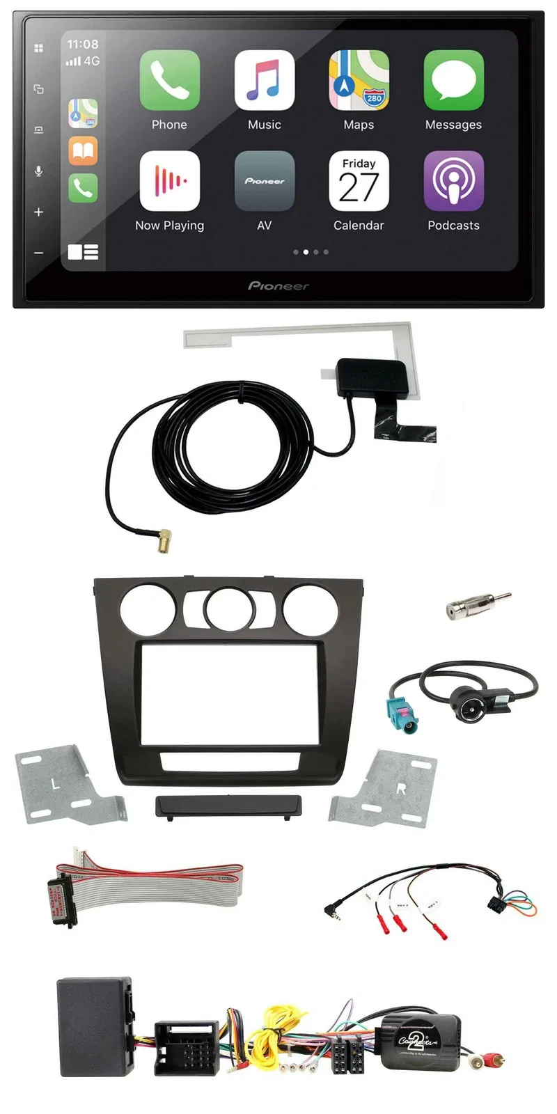 Pioneer USB Lenkrad 2DIN Bluetooth DAB Autoradio für BMW 1er Aktiv man. Klima E8