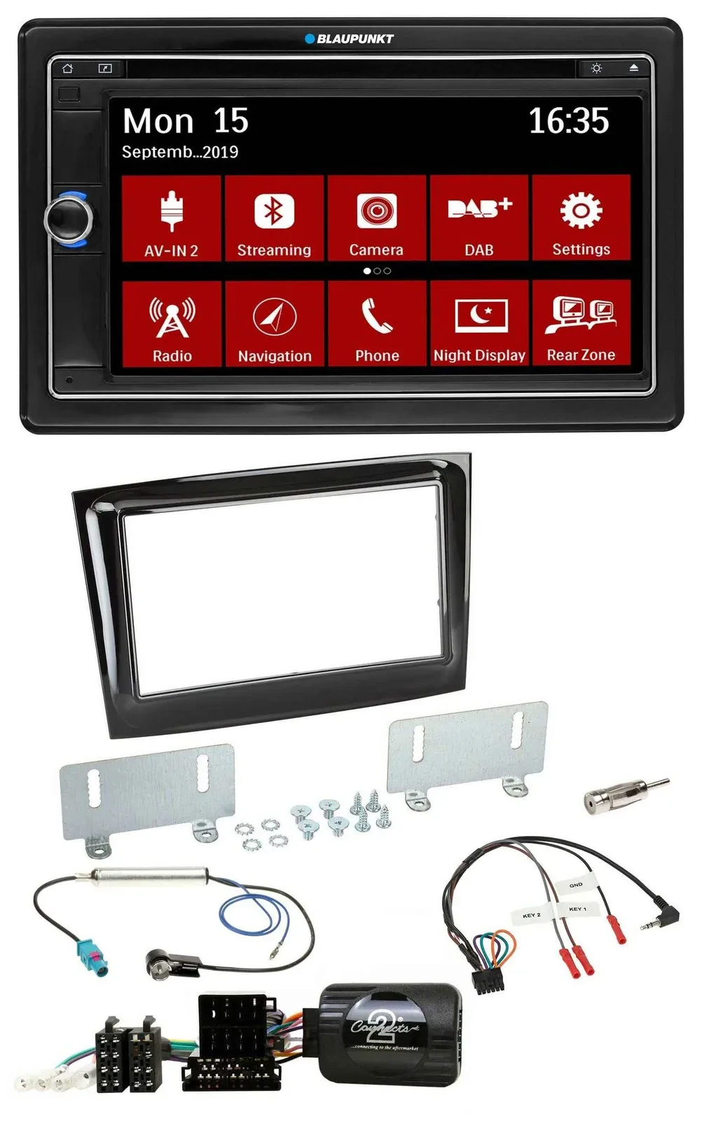 Blaupunkt TMC USB Lenkrad Bluetooth DAB 2DIN Navigation für Fiat Doblo VDO ab 20