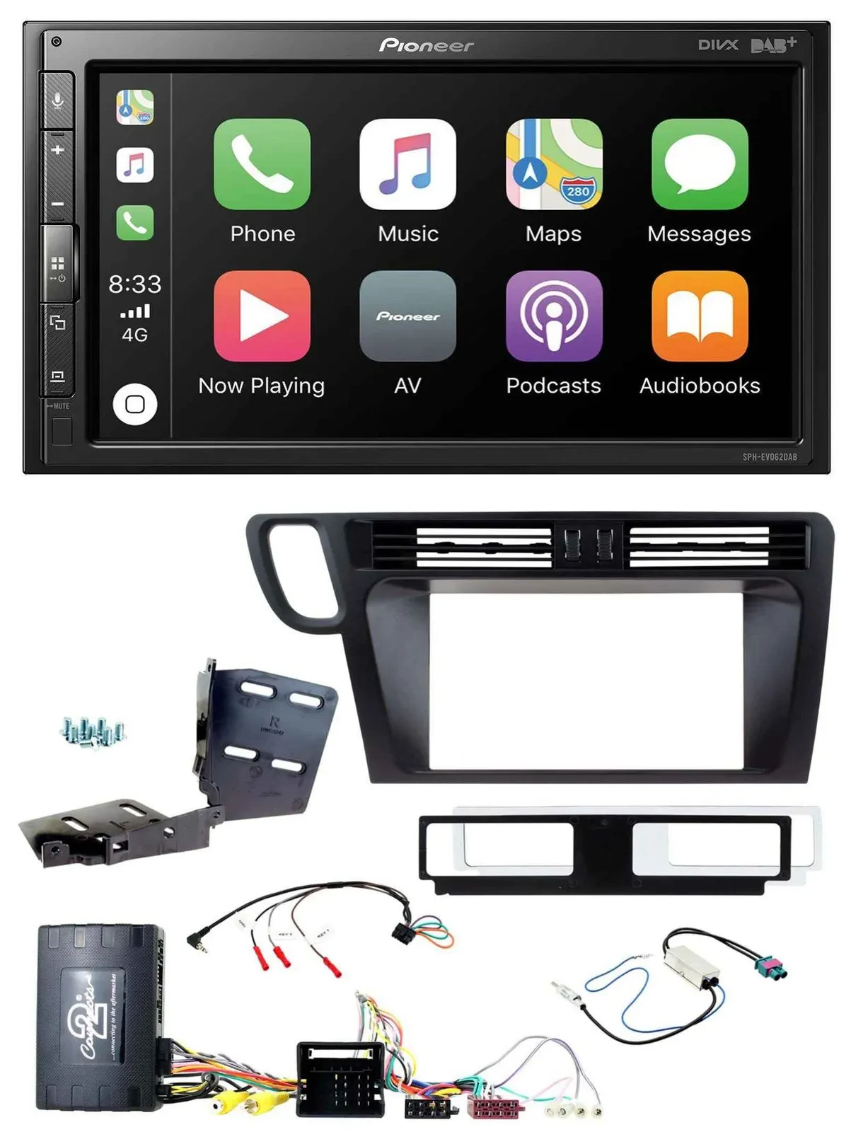 Автомагнитола для Audi Q5 8R (2008–2017) Pioneer 2-DIN, DAB, Bluetooth, USB, совместима с кнопками на руле, с инфоадаптером