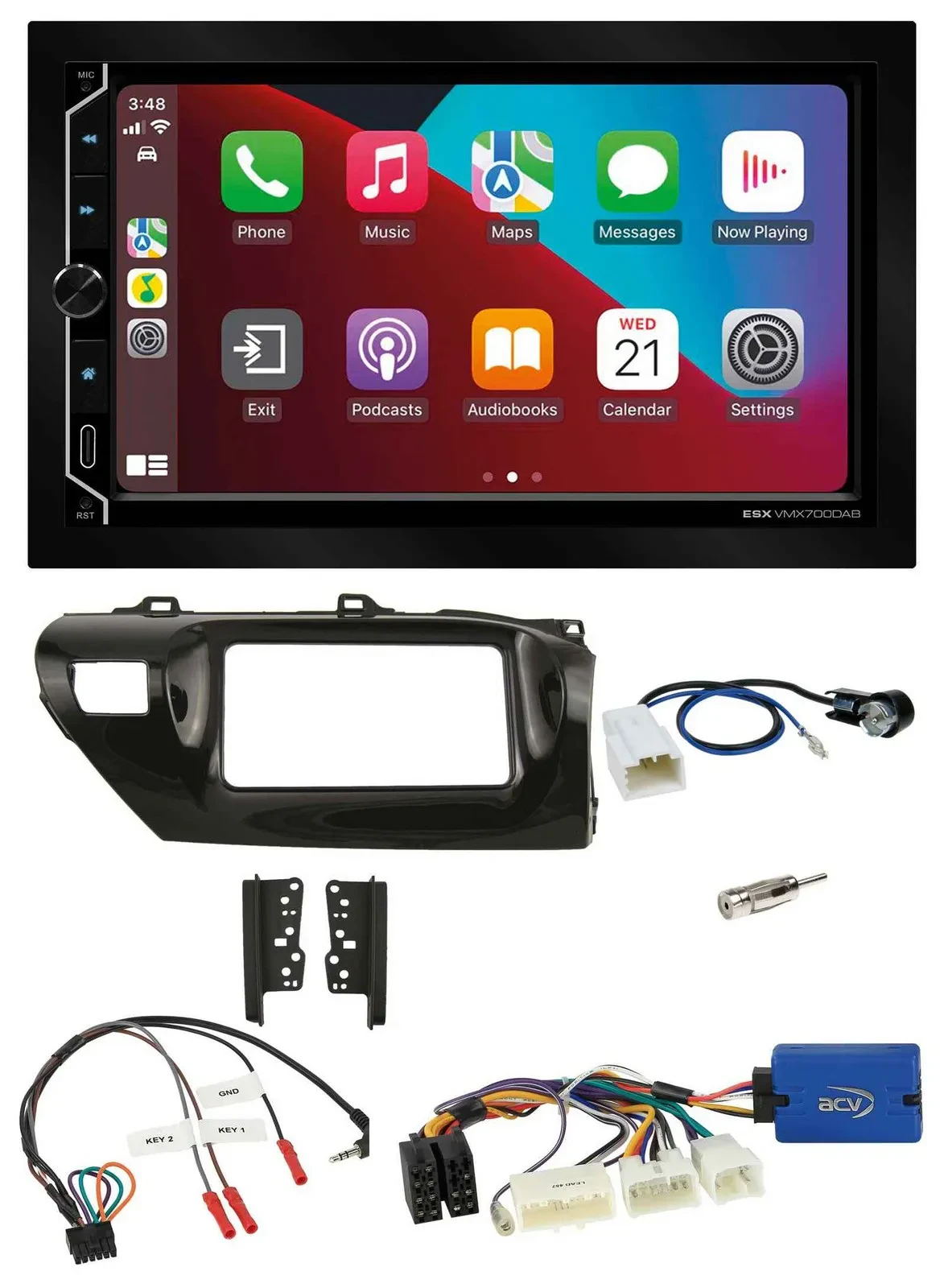 ESX 2DIN DAB USB Lenkrad Bluetooth Autoradio für Toyota Hilux 2015-2020