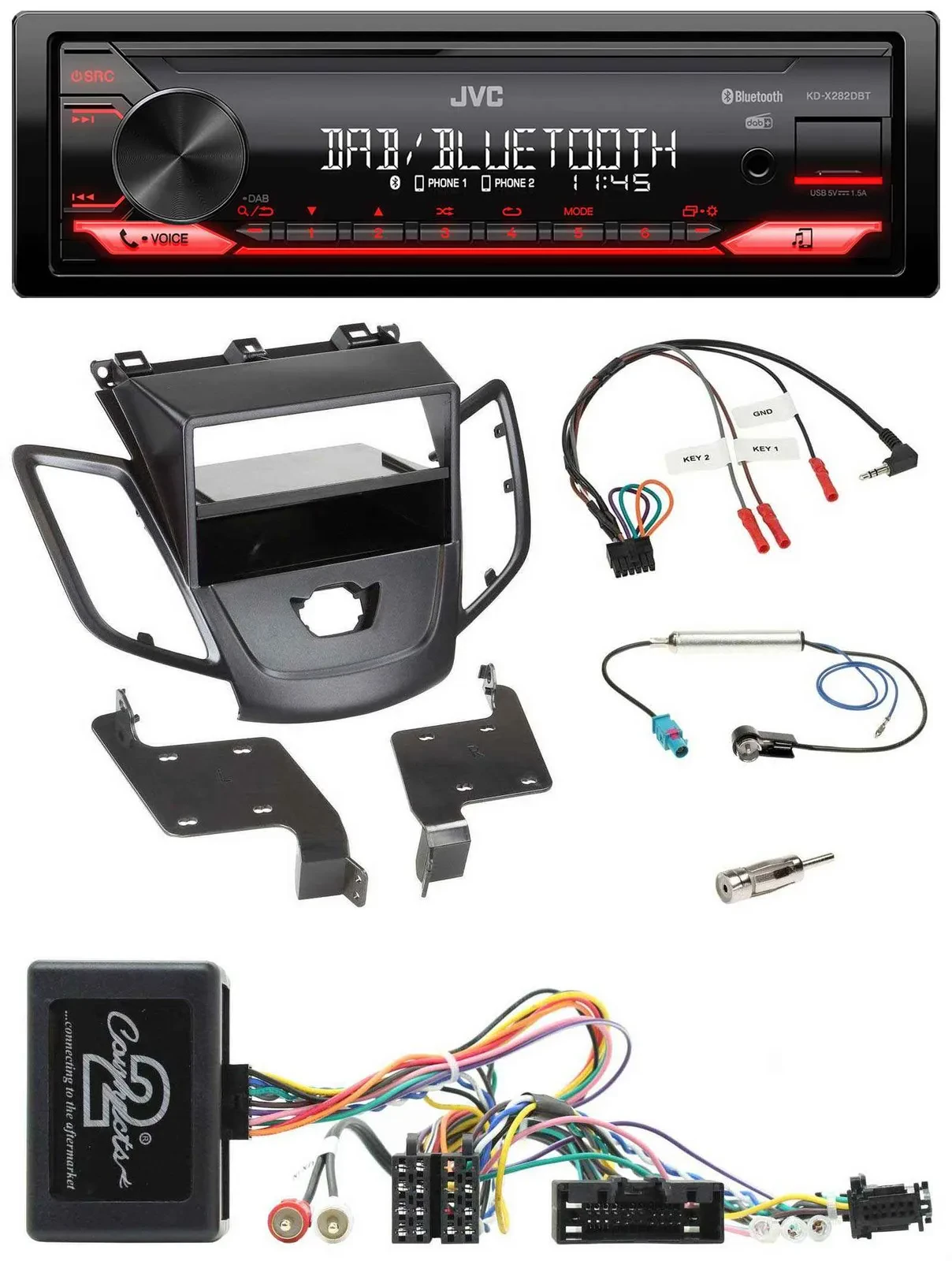 JVC Bluetooth USB DAB Lenkrad Autoradio für Ford Fiesta 10-13 ohne Display schwa