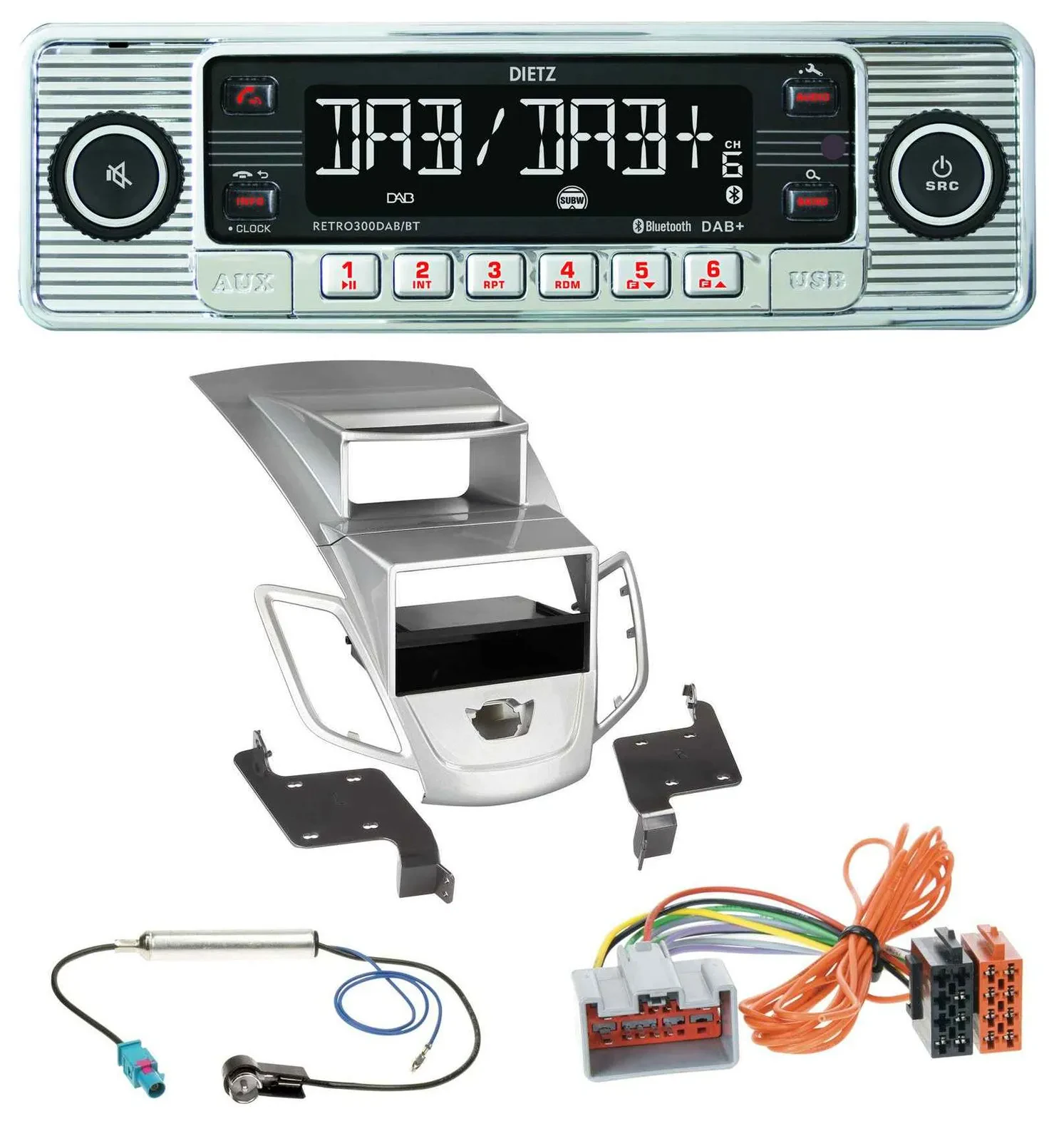 Dietz Bluetooth MP3 DAB USB Autoradio für Ford Fiesta Display 08-10 silber