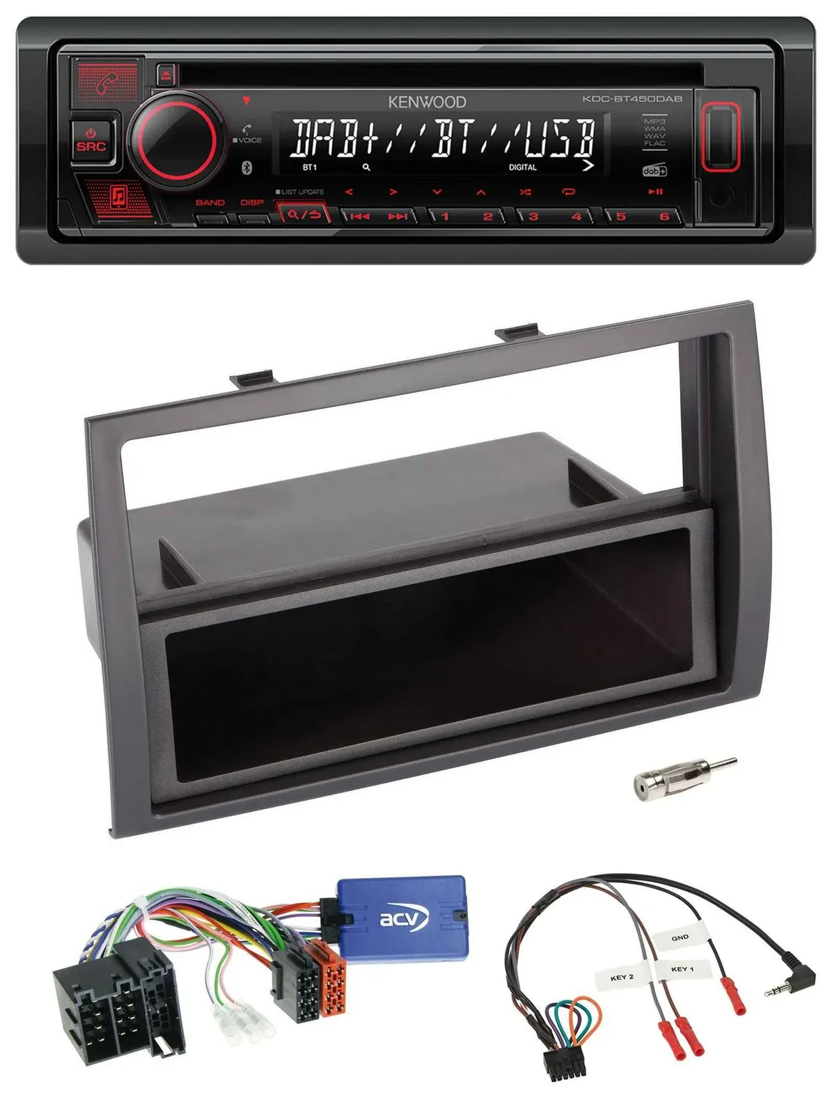 Автомагнитола Kenwood CD/USB/Bluetooth/DAB для Fiat Ducato (2008–2011), черный, с поддержкой управления с руля