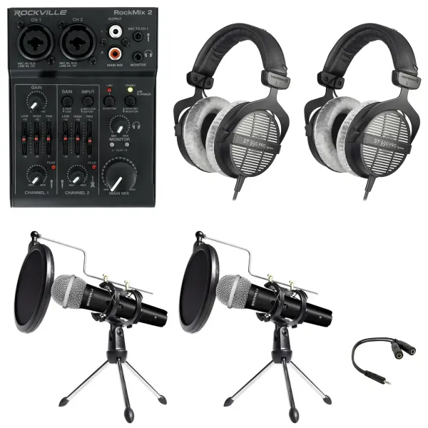 Rockville 2-Person Podcast Podcasting Kit w/ Beyerdynamic DT-990 Headphones