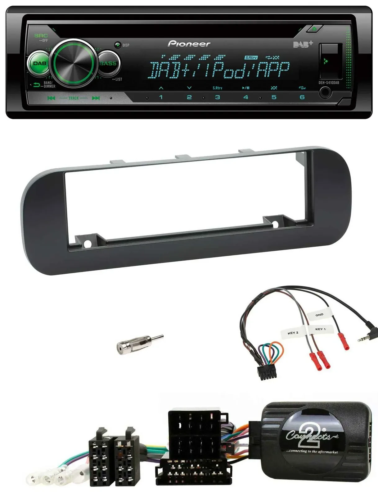 Автомагнитола Pioneer CD, USB, MP3, DAB, для Fiat Panda 2012–2020, черная