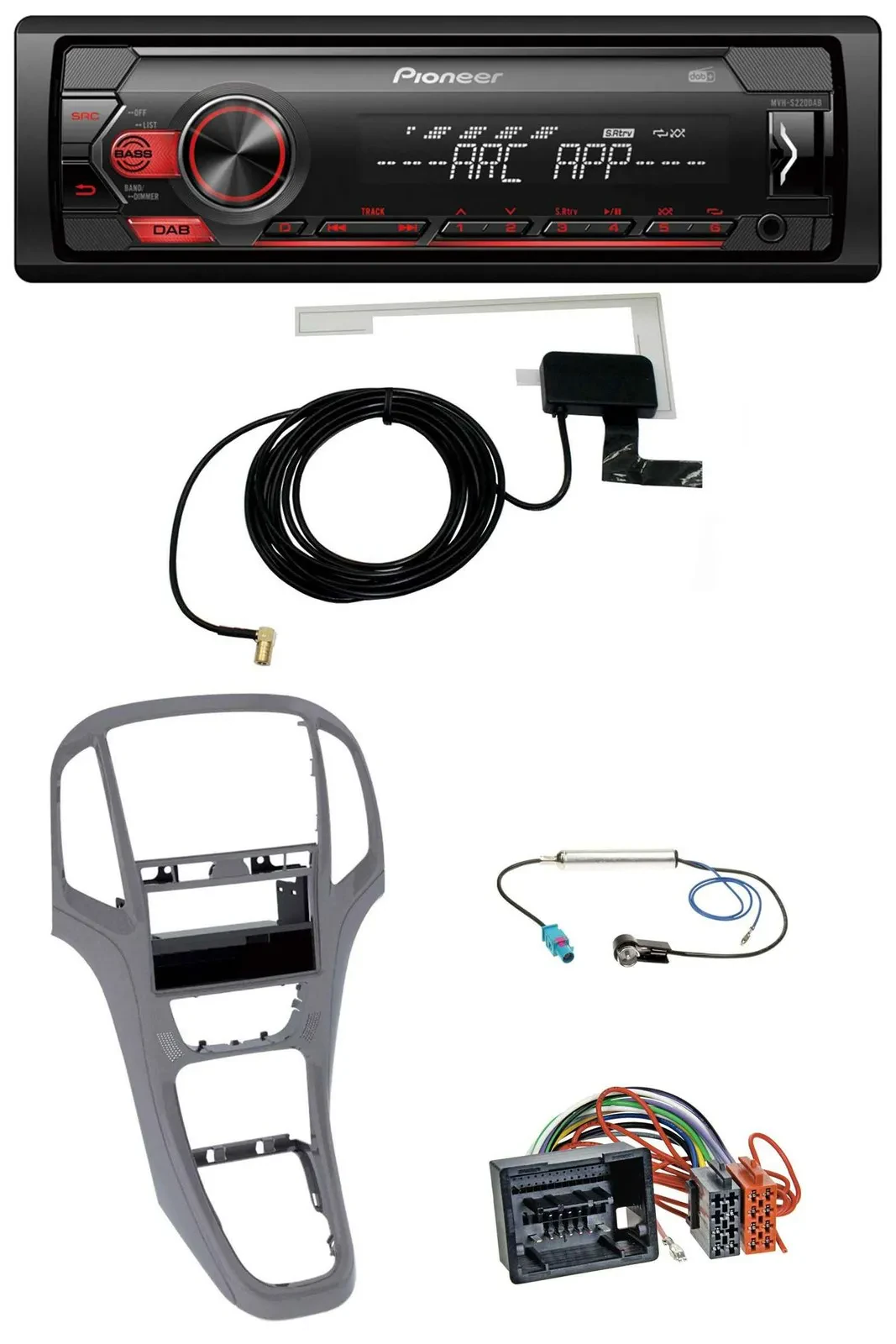 Pioneer 1DIN USB DAB MP3 AUX Autoradio für Opel Astra J ab 2009 Titan grau