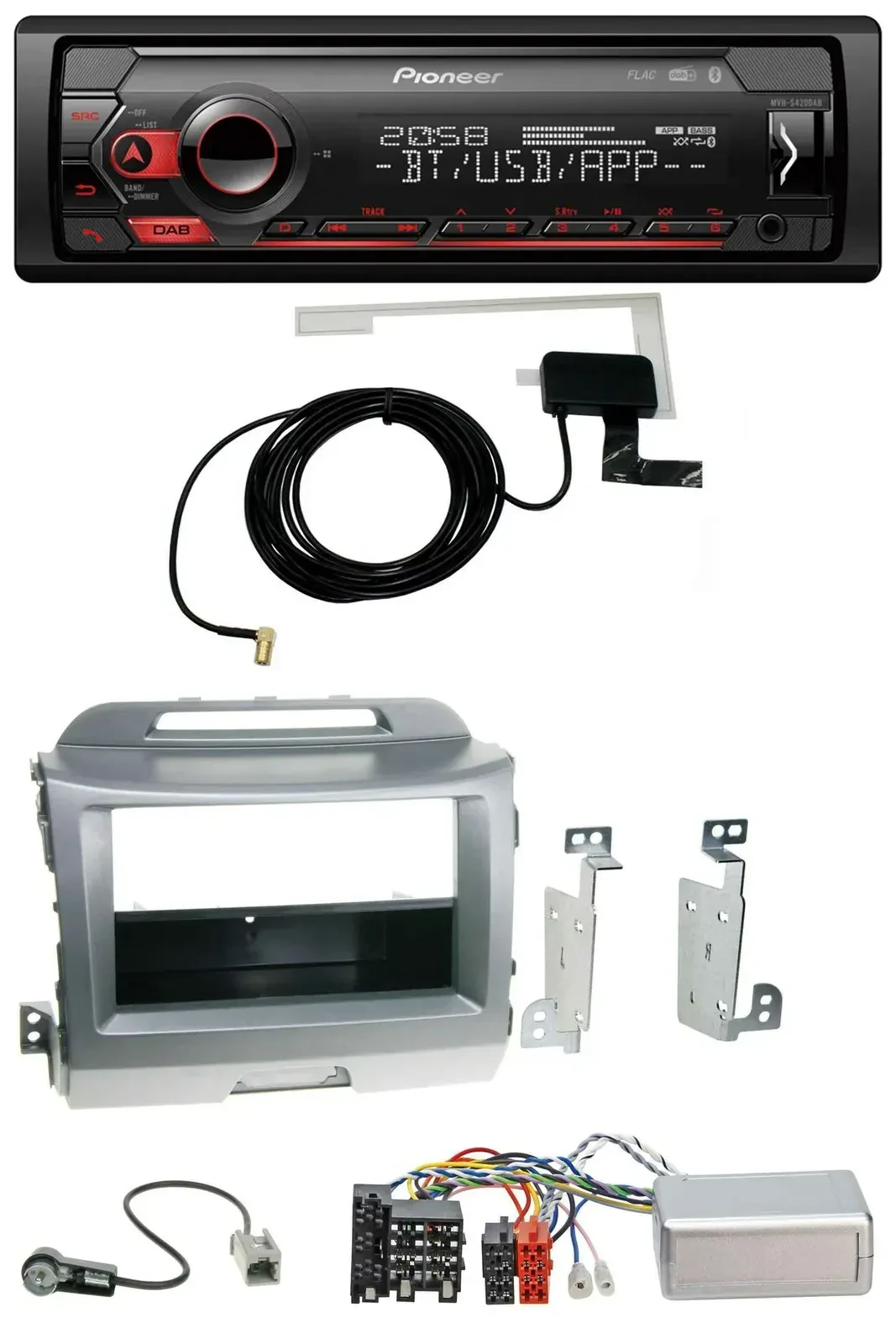 Автомагнитола для Kia Sportage 3 (2010–2015) Pioneer DAB, USB, Bluetooth, серебристая