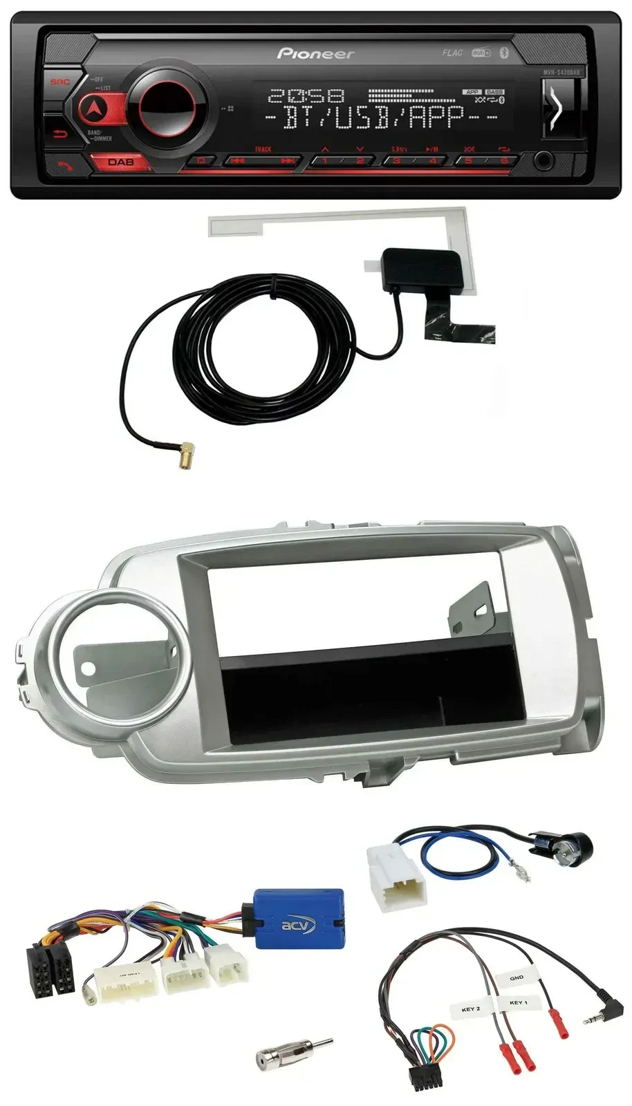 Автомагнитола для Toyota Yaris 2011–2014 Pioneer DAB, USB, Bluetooth, серебристый