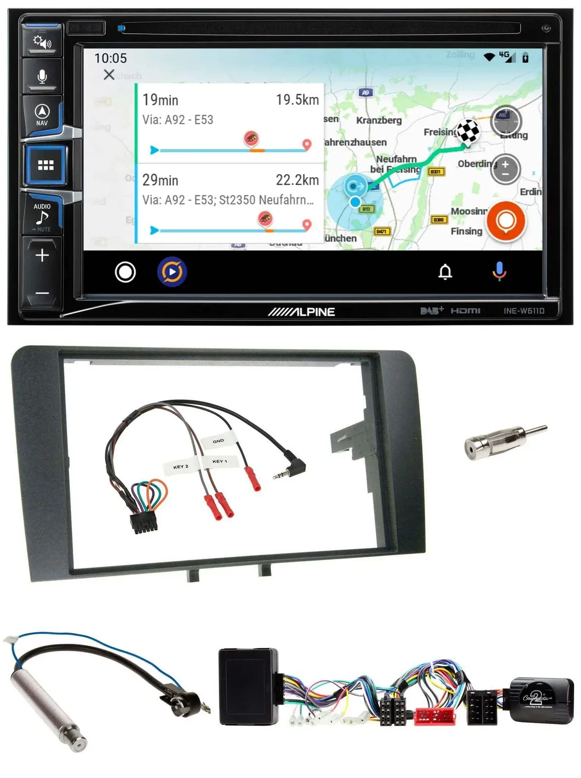 Автомагнитола Alpine 2-DIN, Bluetooth, USB, DAB, TMC, для Audi A3, совместима с кнопками на руле, поддержка активной аудиосистемы Audi Symphony