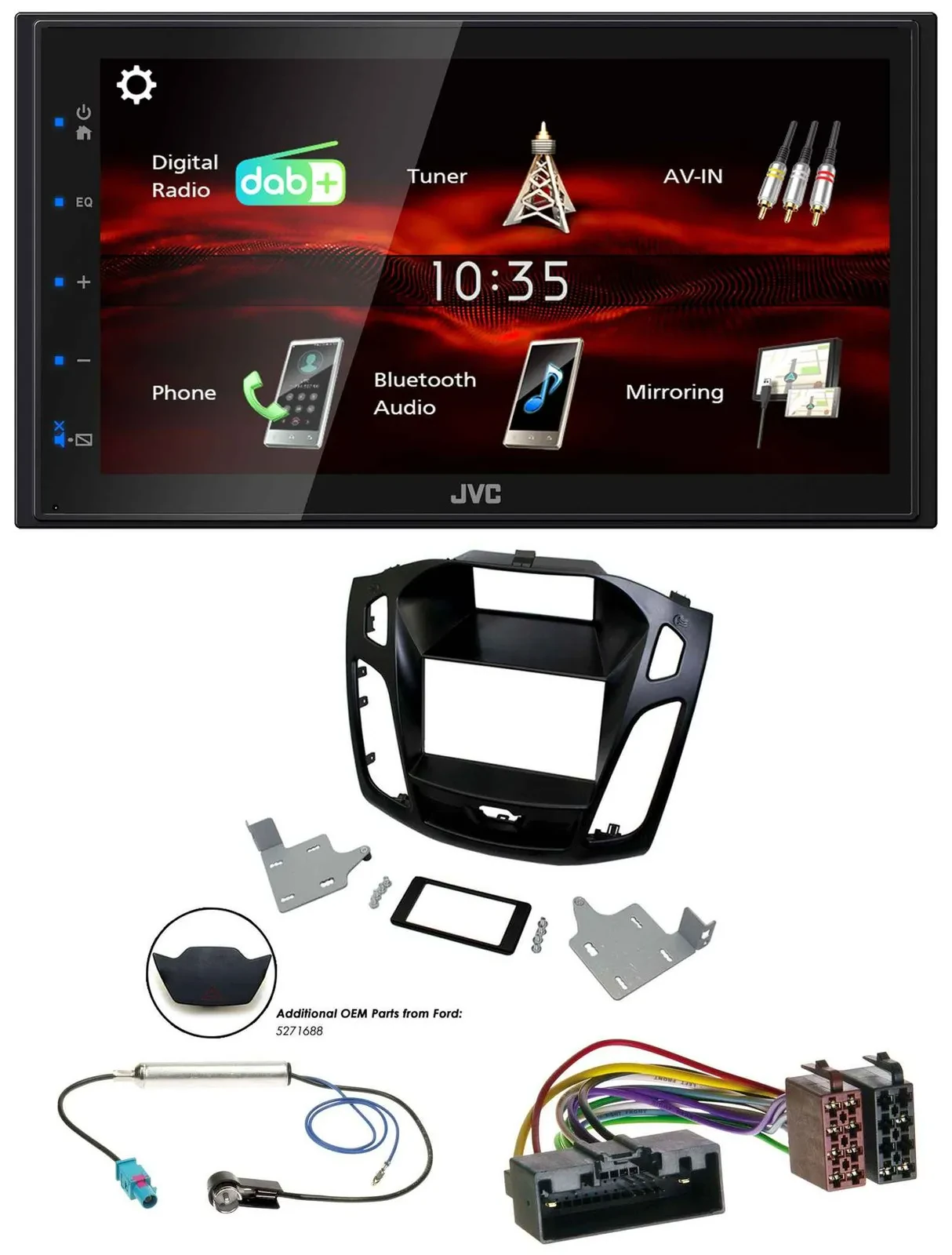 JVC USB Bluetooth MP3 DAB 2DIN Autoradio für Ford Focus 2014-2018 schwarz