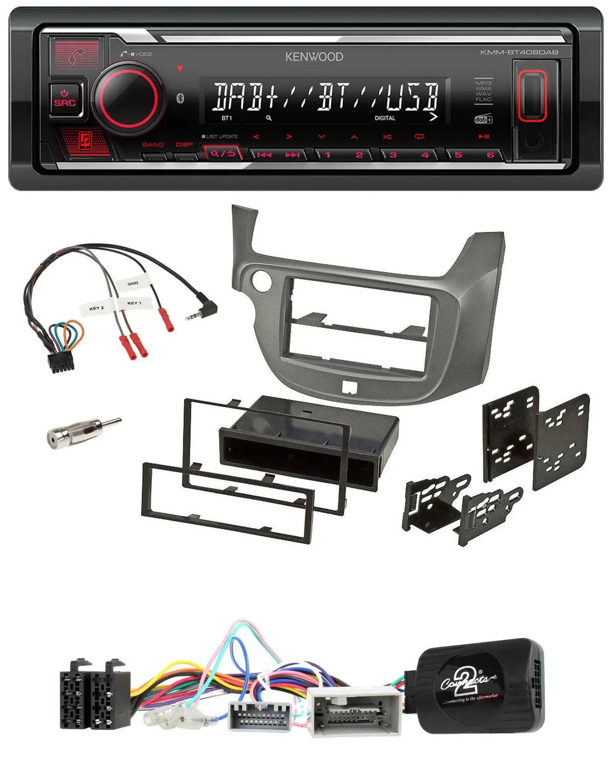 Автомагнитола для Honda Jazz (с 2014) Kenwood Bluetooth, USB, DAB, серебристый