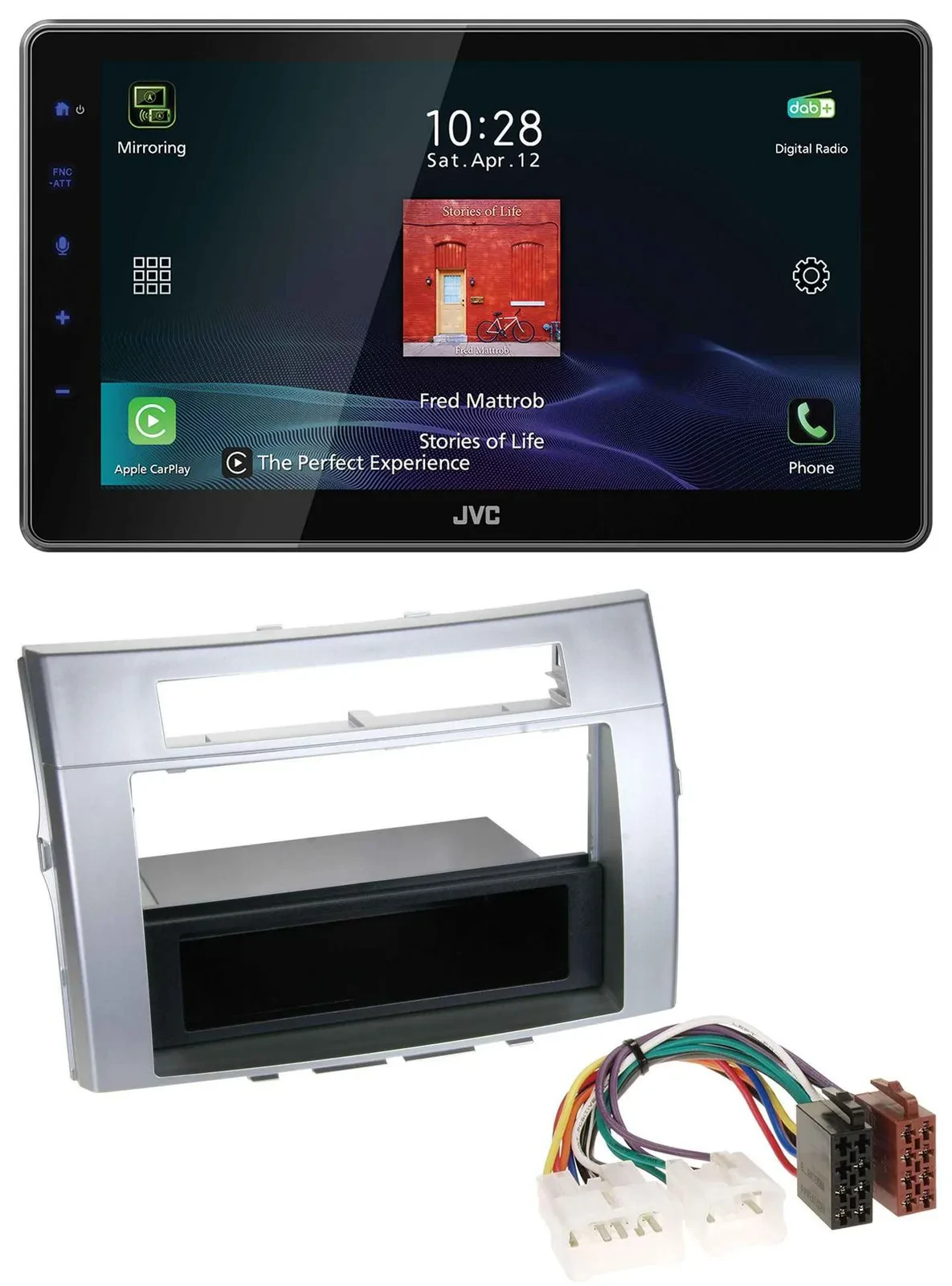 Автомагнитола для Toyota Corolla Verso 2004–2009 JVC DAB, MP3, Bluetooth, USB, серебристая