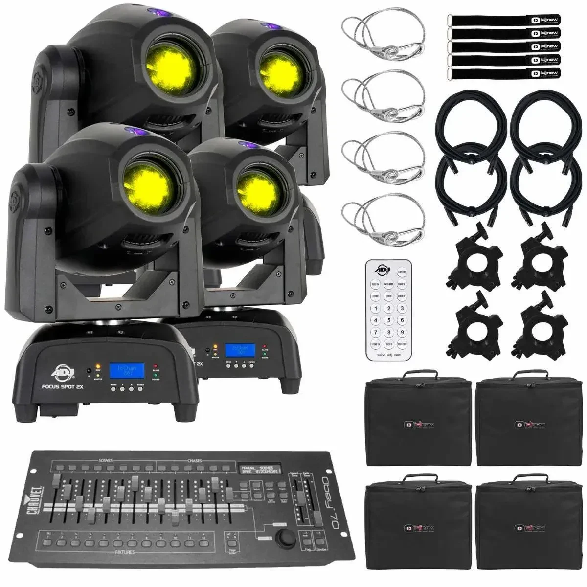 Прибор с полным движением American DJ Focus Spot 2X 100W LED UV с аксессуарами (4 штуки)