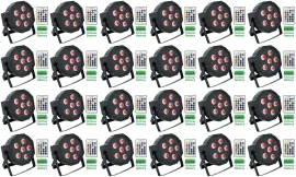 (24) Rockville BATTERY PAR 61 Rechargeable RGBWA+UV DMX DJ Wash Lights+Remotes