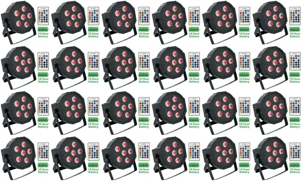 (24) Rockville BATTERY PAR 61 Rechargeable RGBWA+UV DMX DJ Wash Lights+Remotes