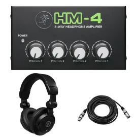 Mackie HM-4 4-Way Headphone Amplifier, w/TAPH100 Headphones, 1/4" TRS Male Cable
