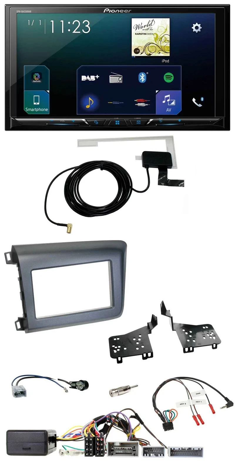 Автомагнитола Pioneer 2-DIN DAB, USB, Bluetooth, поддержка управления с руля, для Honda Civic (US) 2012