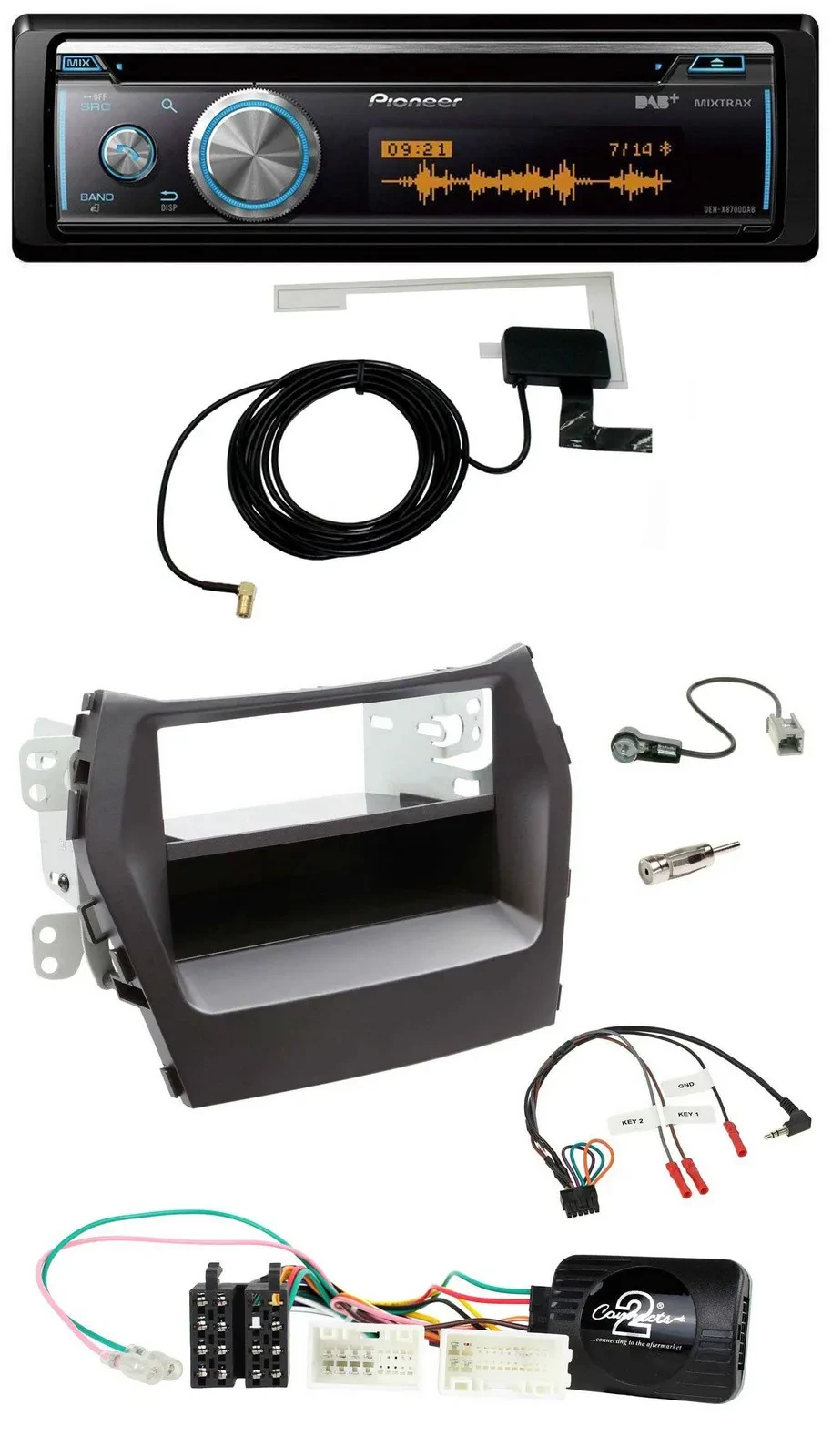 Автомагнитола для Hyundai Santa Fe Pioneer Bluetooth, DAB, CD, USB, совместима с управлением на руле, черная