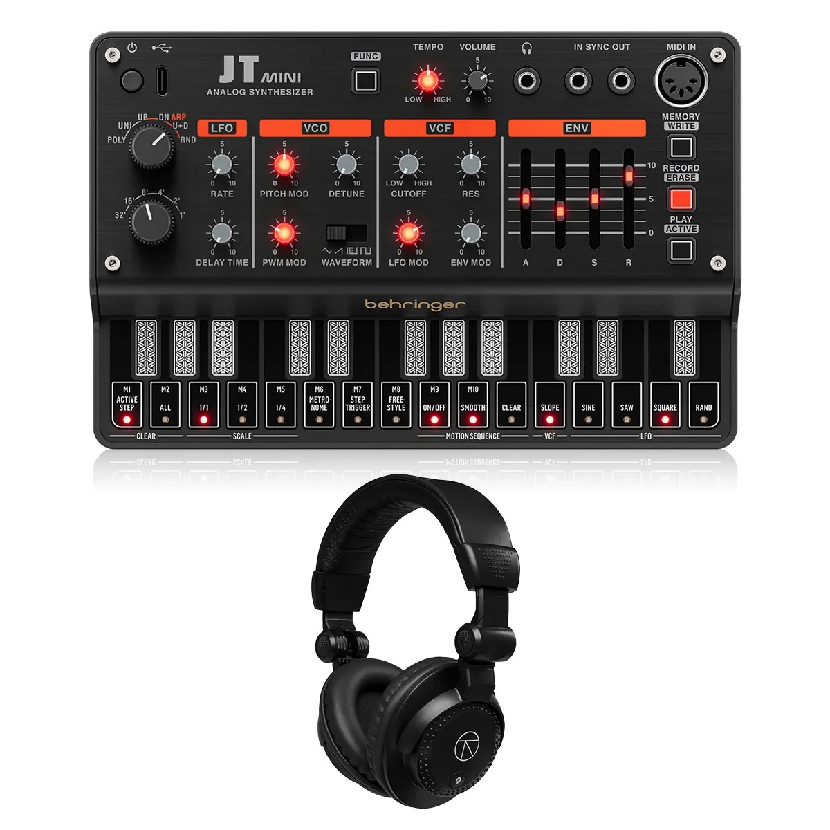 Аналоговый студийный синтезатор Behringer JT MINI с наушниками