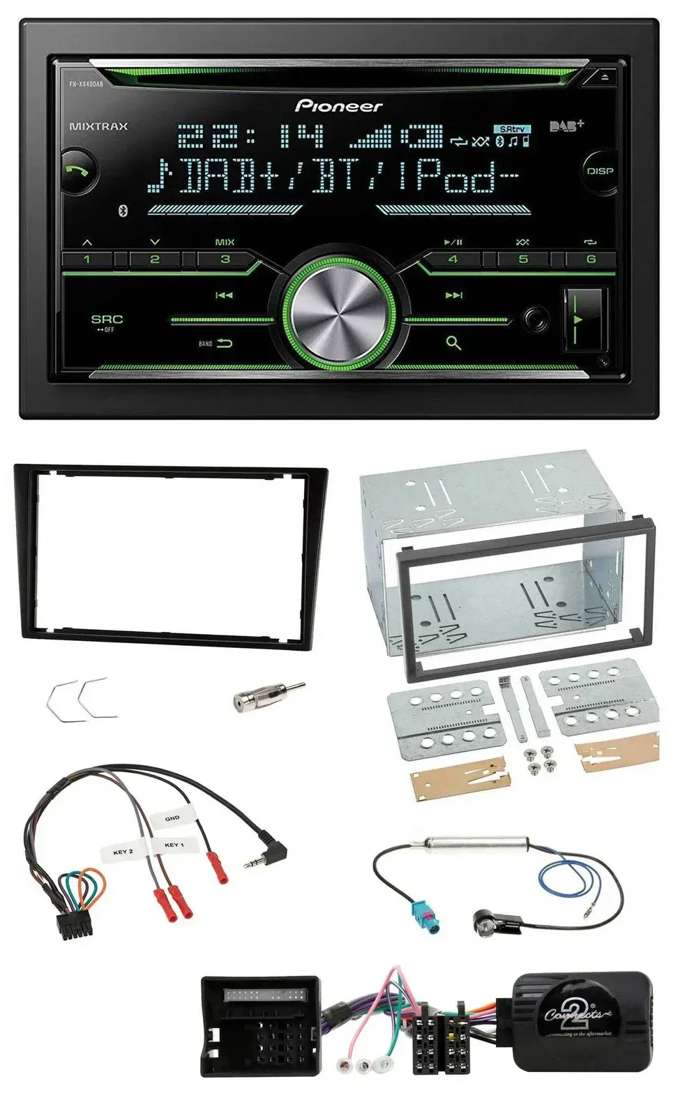 Автомагнитола Pioneer 2DIN, Bluetooth, DAB, USB, CD, для Opel Corsa C, чёрная, поддержка управления с руля