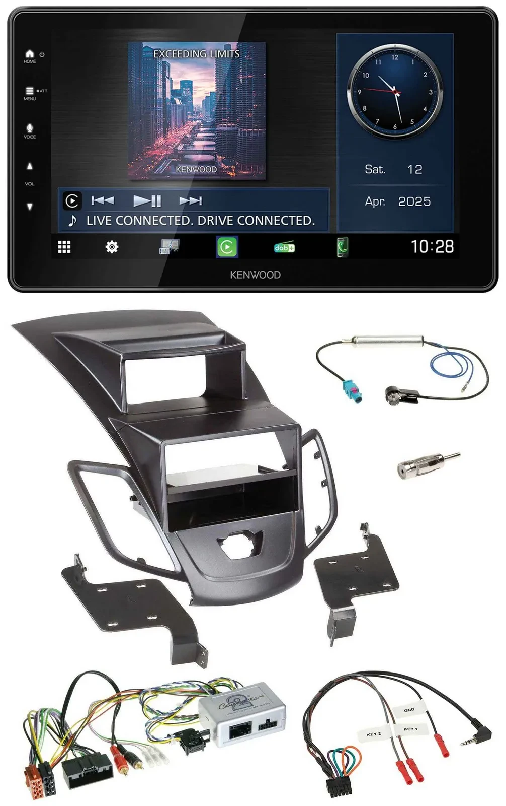 Kenwood Lenkrad Bluetooth USB DAB Autoradio für Ford Fiesta 10-13 Display schwar