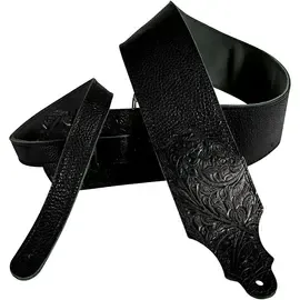 Гитарный ремень Franklin Strap Tooled Glove Leather Guitar Strap Black with Black Tooled Endtabs