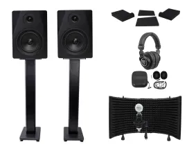 2 Rockville DPM5B 5.25" 300w Studio Monitors+36" Stands+Headphones+Mic+Shield