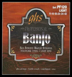 GHS PF120 Professional Stainless Steel 6-String Bajo Strings, 11-42