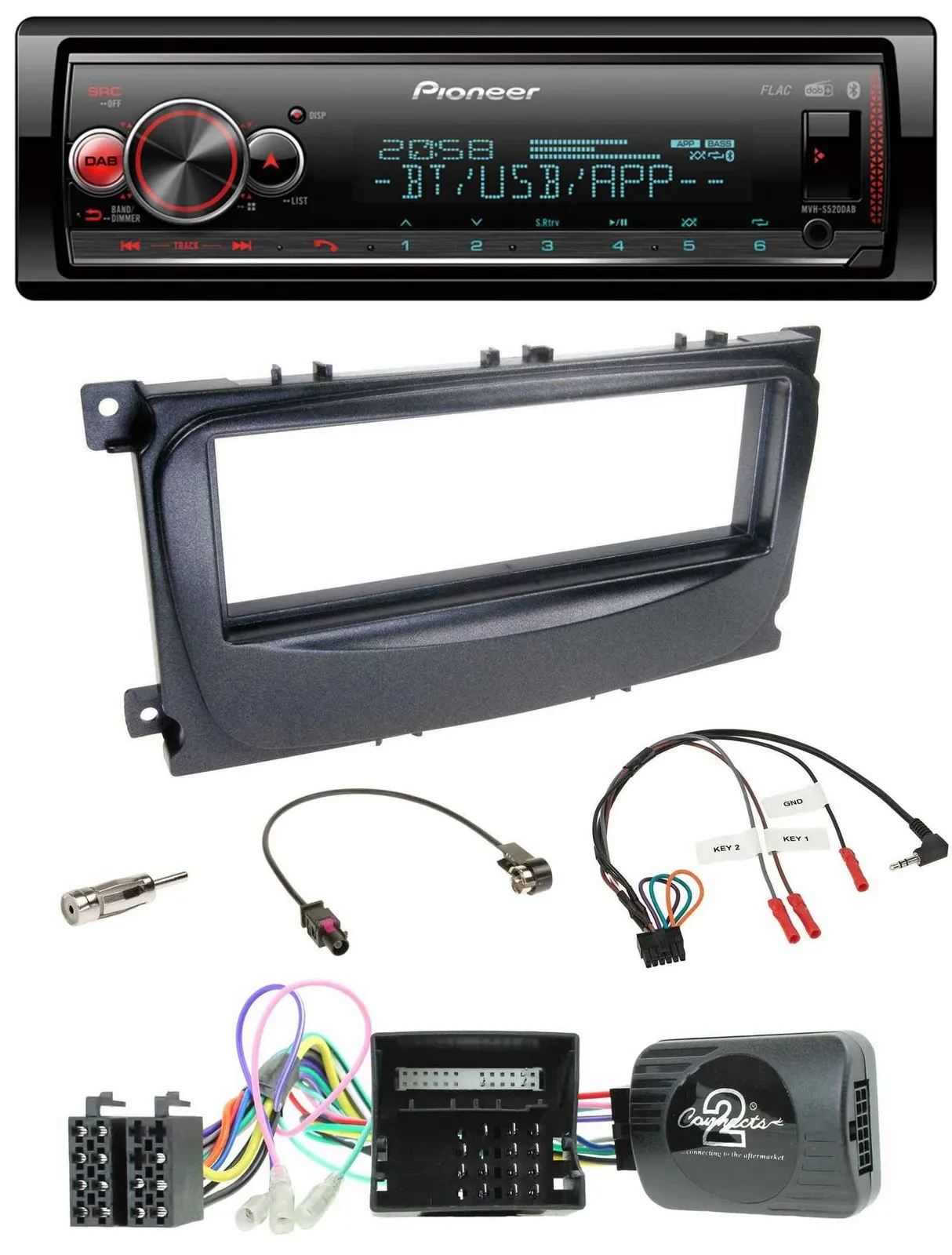 Pioneer Bluetooth USB Lenkrad DAB Autoradio für Ford C-Max Can 07-10 Focus schwa
