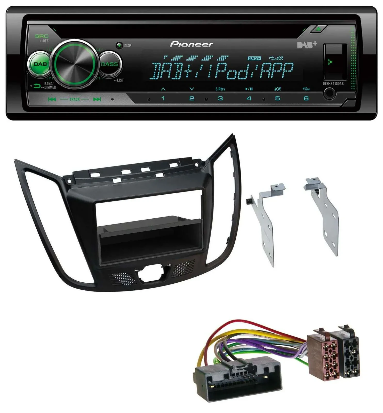 Pioneer USB MP3 DAB AUX CD Autoradio für Ford C-Max Kuga matt schwarz