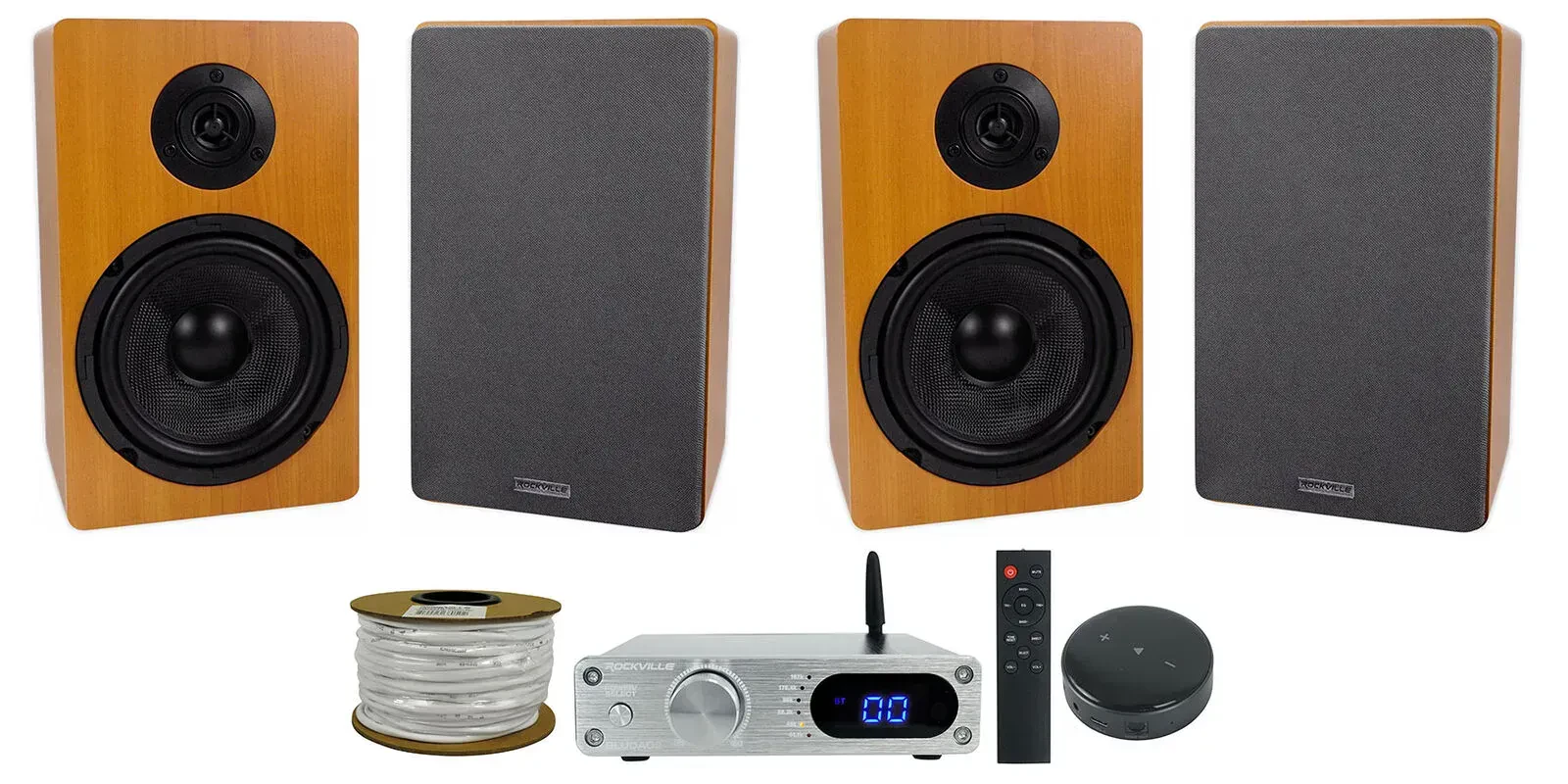 Пассивная акустическая система Rockville RockShelf 68C 6.5" (набор, пара) с Bluetooth усилителем BLUDAC2S и Wi‑Fi ресивером WiiM Mini