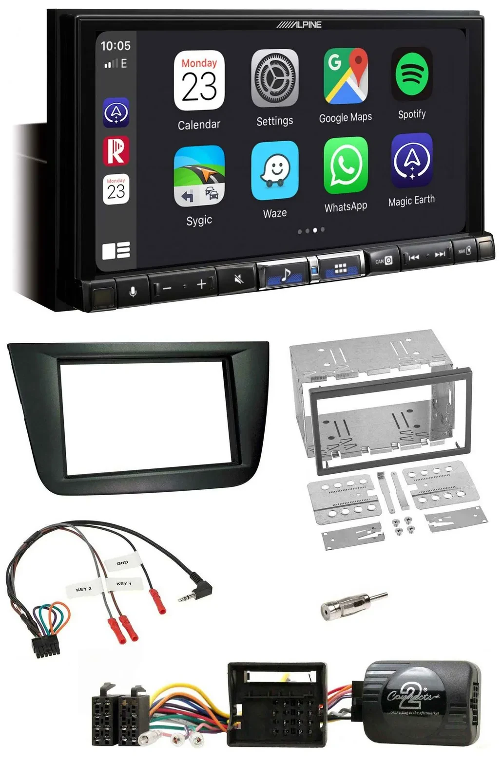 Alpine 2DIN DAB USB Lenkrad Bluetooth Autoradio für Seat Altea Toledo schwarz