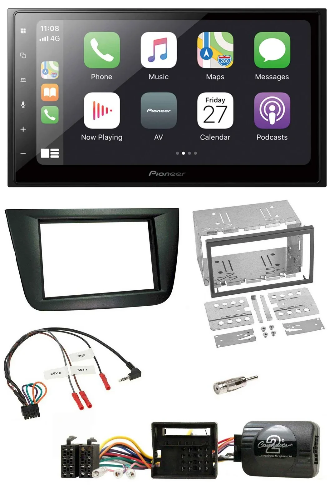 Pioneer Lenkrad Bluetooth DAB 2DIN USB Autoradio für Seat Altea Toledo schwarz