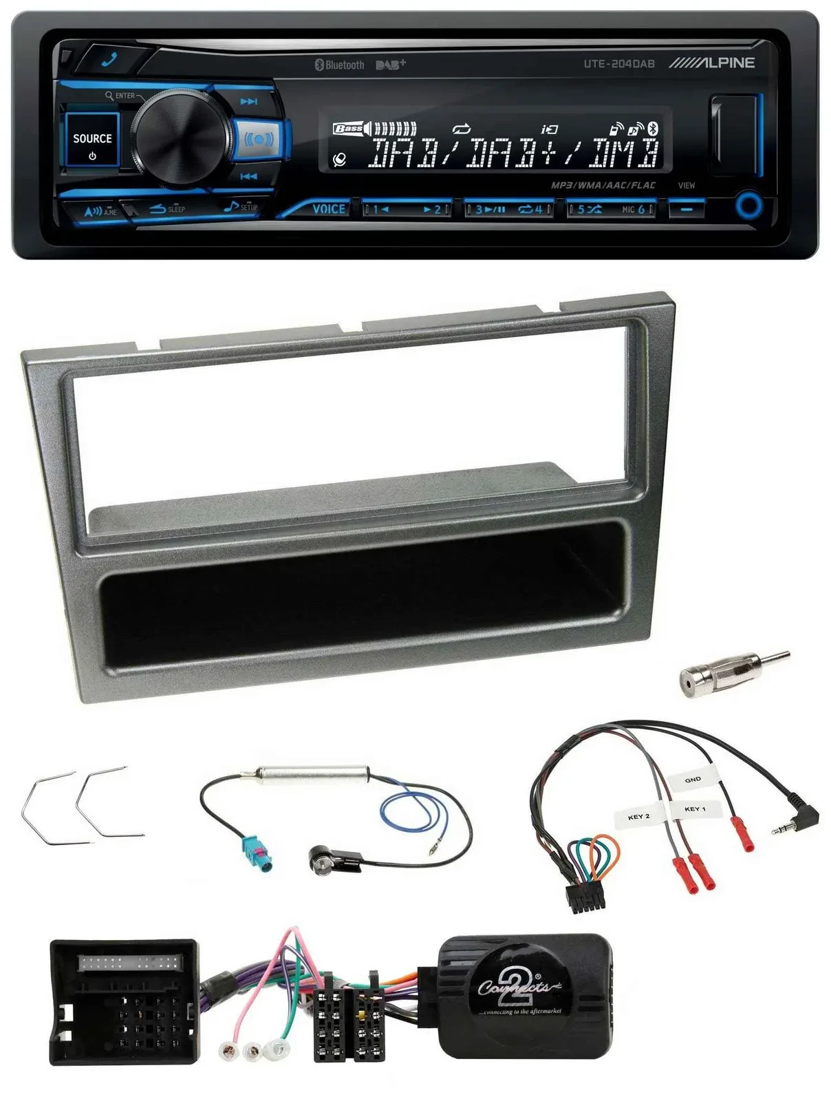 Alpine USB Bluetooth DAB Lenkrad Autoradio für Opel Corsa C 04-06 aluminium