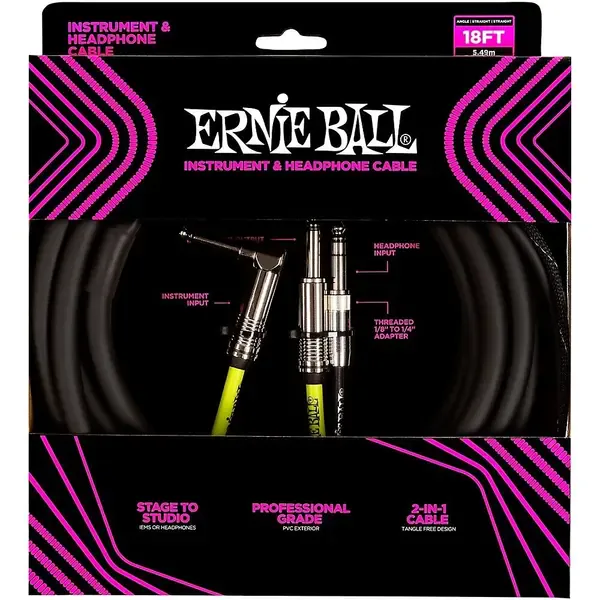 Инструментальный кабель Ernie Ball Instrument and Headphone Cable 18 ft. Black