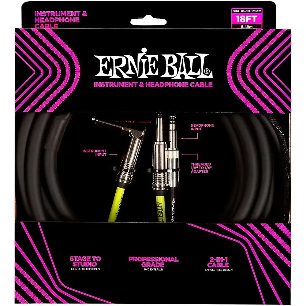 Инструментальный кабель Ernie Ball Instrument and Headphone Cable 18 ft. Black