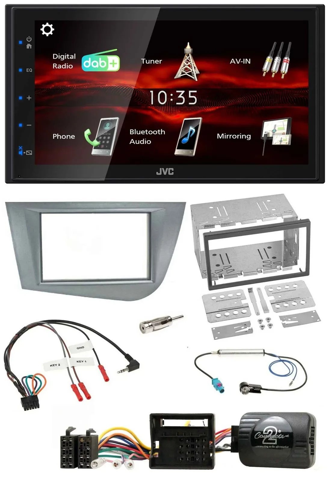 JVC USB Bluetooth Lenkrad DAB 2DIN Autoradio für Seat Leon 2005-2012 silber