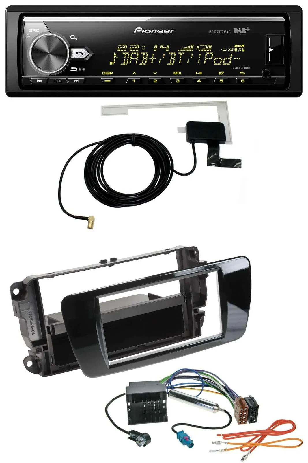 Автомагнитола для Seat Ibiza (с 2008) Pioneer Bluetooth, DAB, USB, MP3, чёрный глянцевый