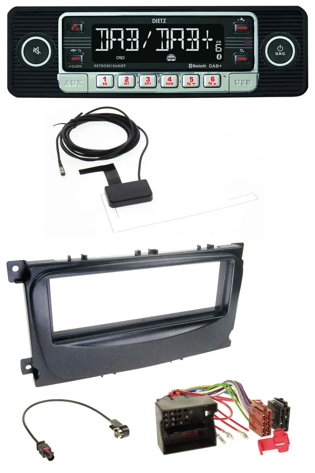 Автомагнитола Dietz DAB, Bluetooth, USB, MP3 для Ford Focus/C-Max/Galaxy (с 2007), черный