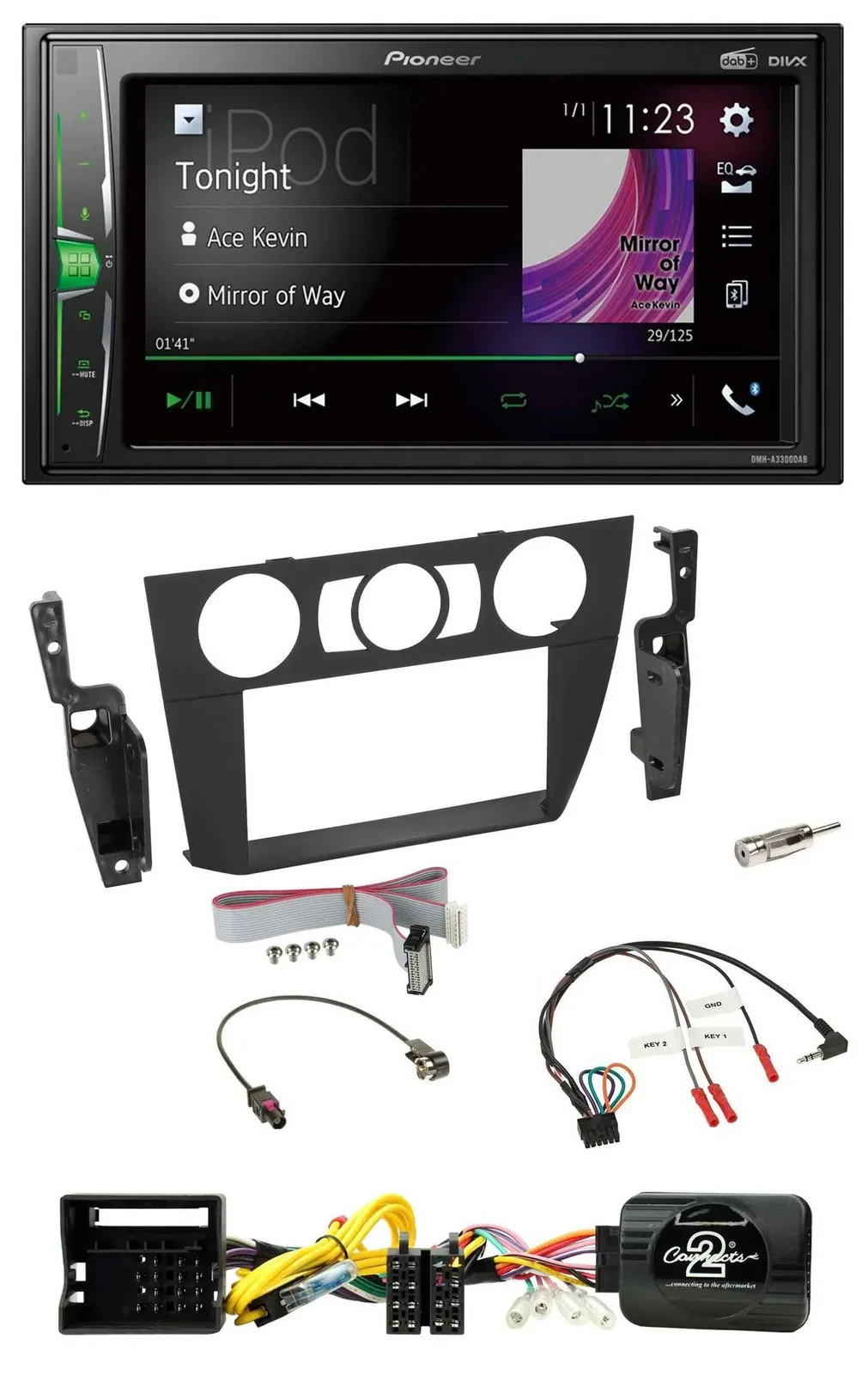 Автомагнитола Pioneer 2-DIN, DAB, USB, Bluetooth, для BMW 3 Series (2005–2013), поддержка кнопок на руле, для ручного климат-контроля