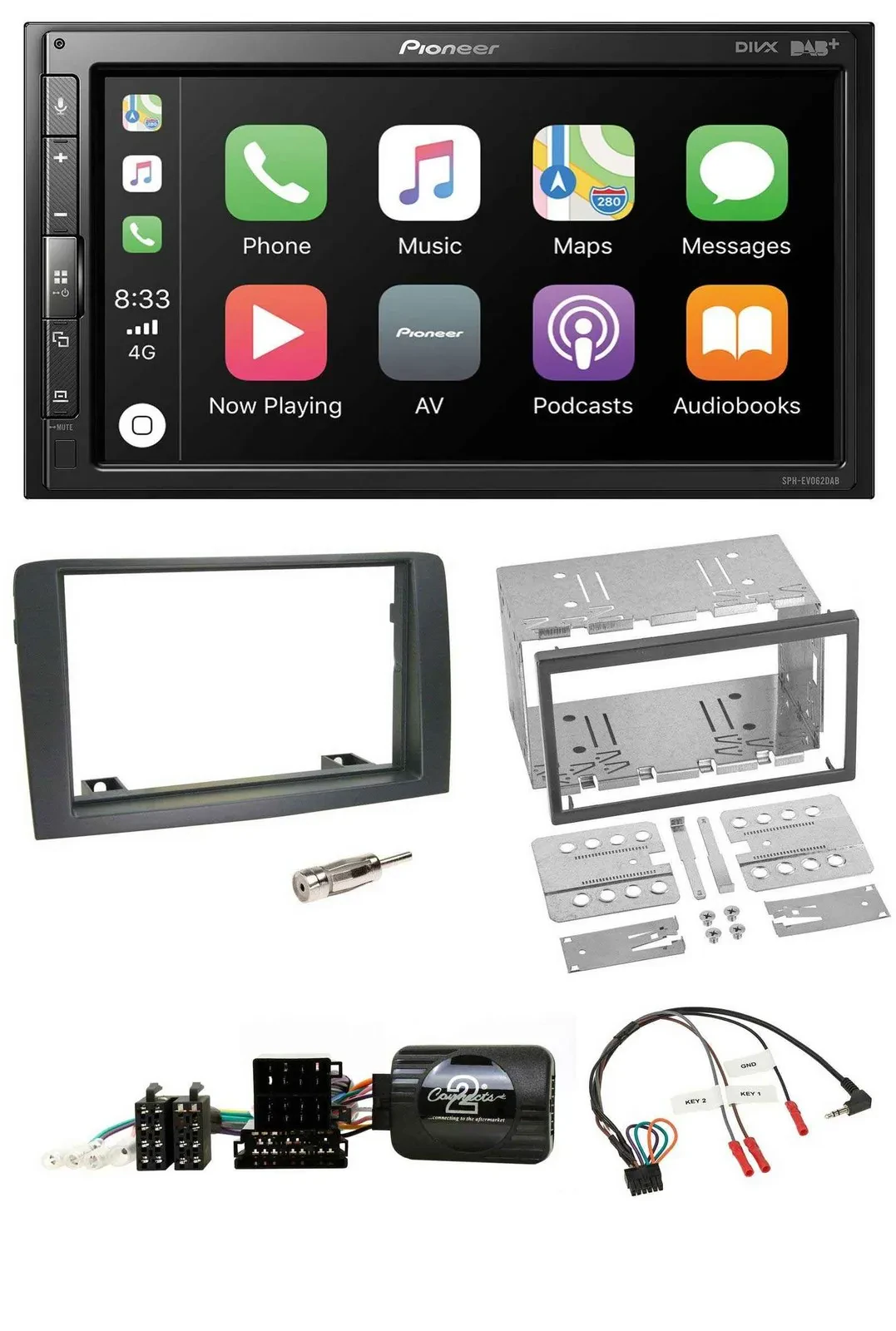 Автомагнитола для Fiat Idea (2006–2012) Pioneer 2 DIN, DAB, Bluetooth, USB, серый